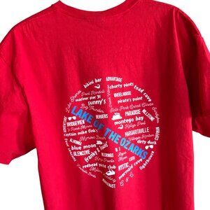Upcycled Lake of the Ozarks Tee: Red LOZ Graphic T-Shirt, Landmarks & Marinas, L